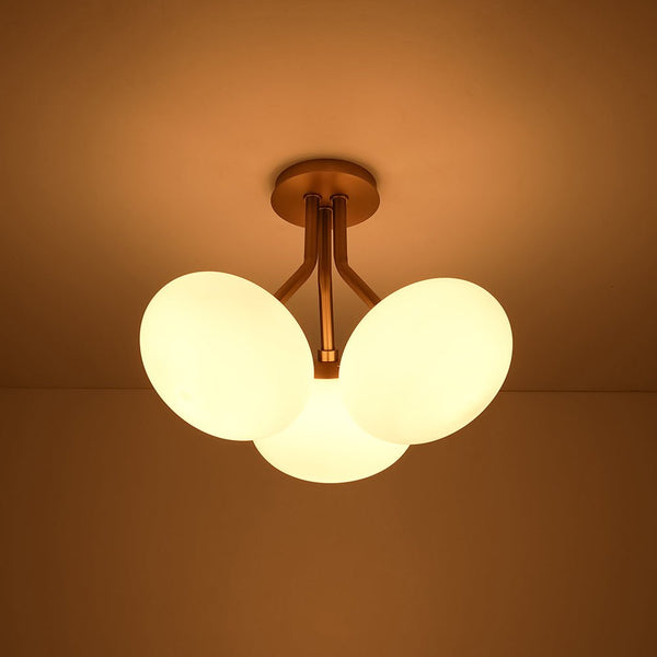 Chandelierias - Modern 3 - Light Semi - Flush Mount with Frosted Glass Globes - Semi Flush - Nickel - 3 Bulbs
