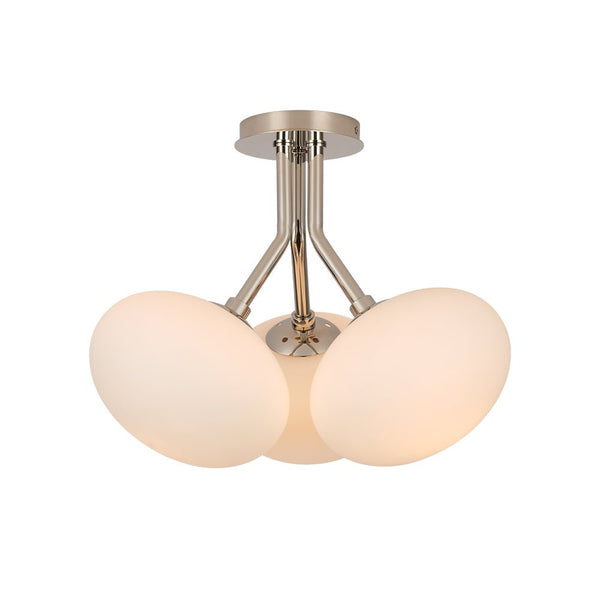 Chandelierias - Modern 3 - Light Semi - Flush Mount with Frosted Glass Globes - Semi Flush - Nickel - 3 Bulbs