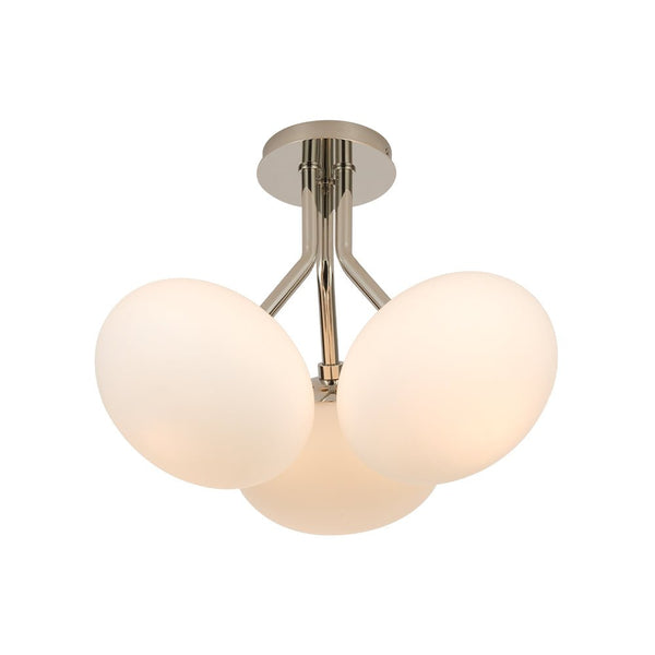 Chandelierias - Modern 3 - Light Semi - Flush Mount with Frosted Glass Globes - Semi Flush - Nickel - 3 Bulbs