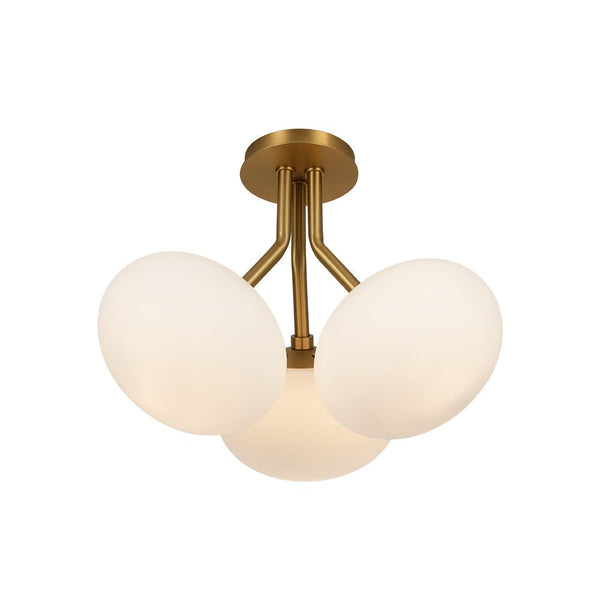 Chandelierias - Modern 3 - Light Semi - Flush Mount with Frosted Glass Globes - Semi Flush - Nickel - 3 Bulbs