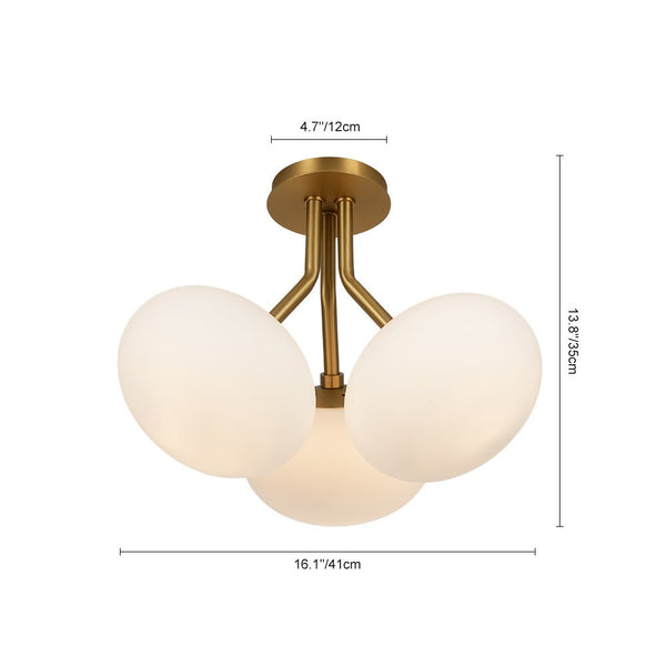 Chandelierias - Modern 3 - Light Semi - Flush Mount with Frosted Glass Globes - Semi Flush - Nickel - 3 Bulbs