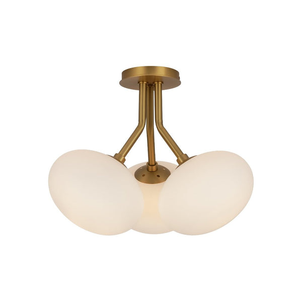 Chandelierias - Modern 3 - Light Semi - Flush Mount with Frosted Glass Globes - Semi Flush - Nickel - 3 Bulbs