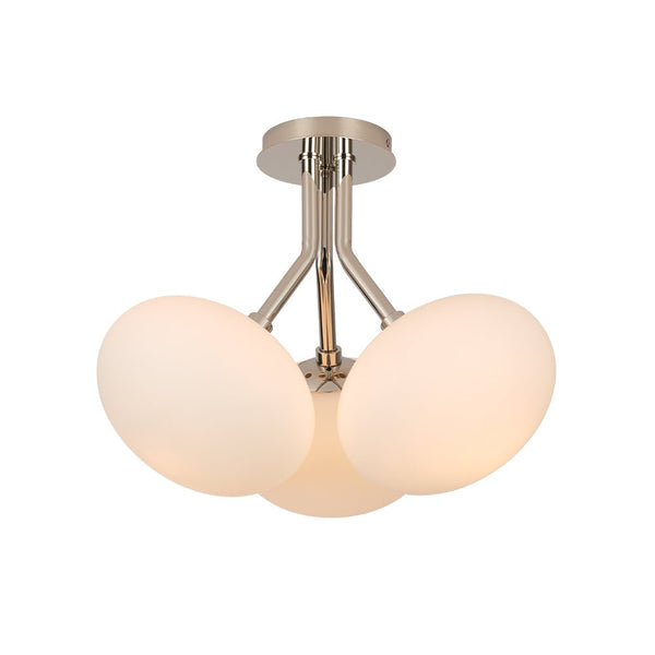 Chandelierias - Modern 3 - Light Semi - Flush Mount with Frosted Glass Globes - Semi Flush - Nickel - 3 Bulbs