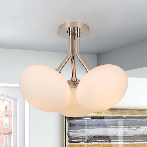 Chandelierias - Modern 3 - Light Semi - Flush Mount with Frosted Glass Globes - Semi Flush - Nickel - 3 Bulbs