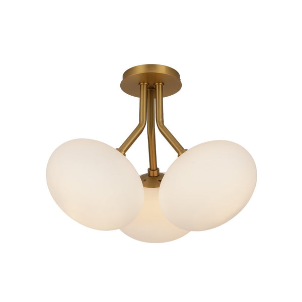 Chandelierias - Modern 3 - Light Semi - Flush Mount with Frosted Glass Globes - Semi Flush - Nickel - 3 Bulbs