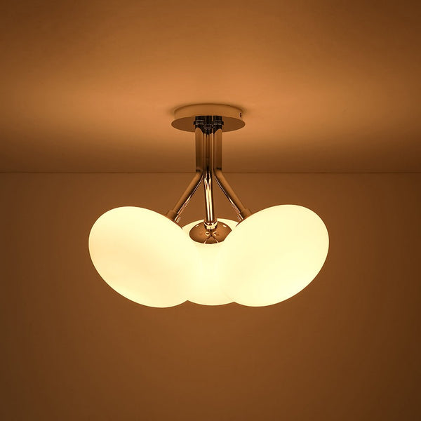Chandelierias - Modern 3 - Light Semi - Flush Mount with Frosted Glass Globes - Semi Flush - Nickel - 3 Bulbs