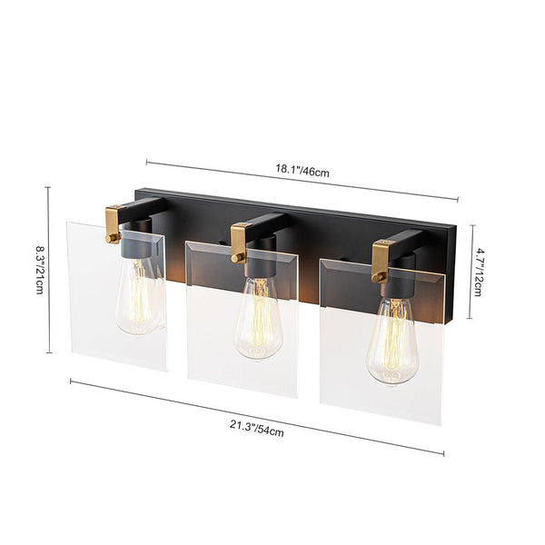 Chandelierias - Modern 3 - Light Square Clear Glass Vanity Light - Wall Light - Brass & Black - 