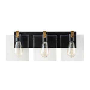 Chandelierias - Modern 3 - Light Square Clear Glass Vanity Light - Wall Light - Brass & Black - 