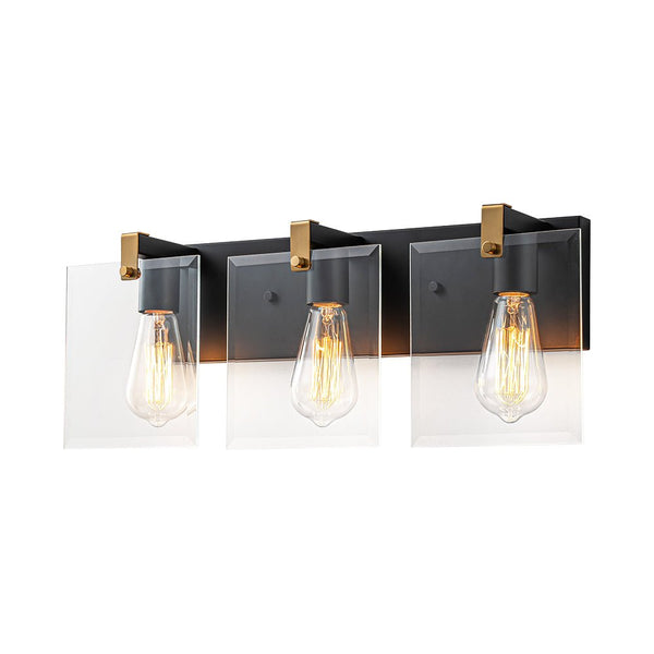 Chandelierias - Modern 3 - Light Square Clear Glass Vanity Light - Wall Light - Brass & Black - 