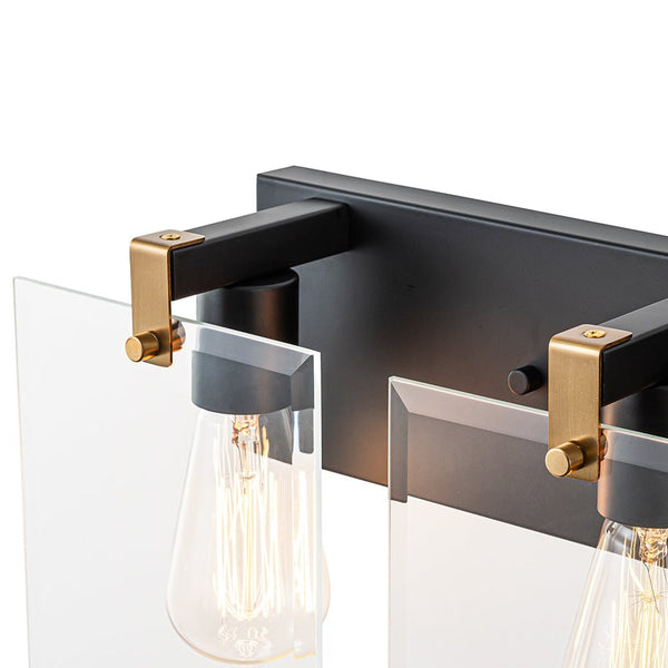 Chandelierias - Modern 3 - Light Square Clear Glass Vanity Light - Wall Light - Brass & Black - 