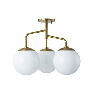 Chandelierias - Modern 3 - Light Staggered Arm Opal Glass Semi - Flush Mount - Semi Flush - Brass - 