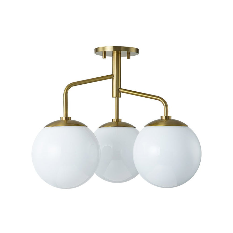 Chandelierias - Modern 3 - Light Staggered Arm Opal Glass Semi - Flush Mount - Semi Flush - Brass - 