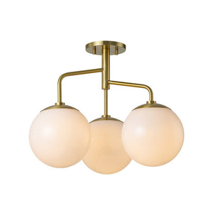 Chandelierias - Modern 3 - Light Staggered Arm Opal Glass Semi - Flush Mount - Semi Flush - Brass - 