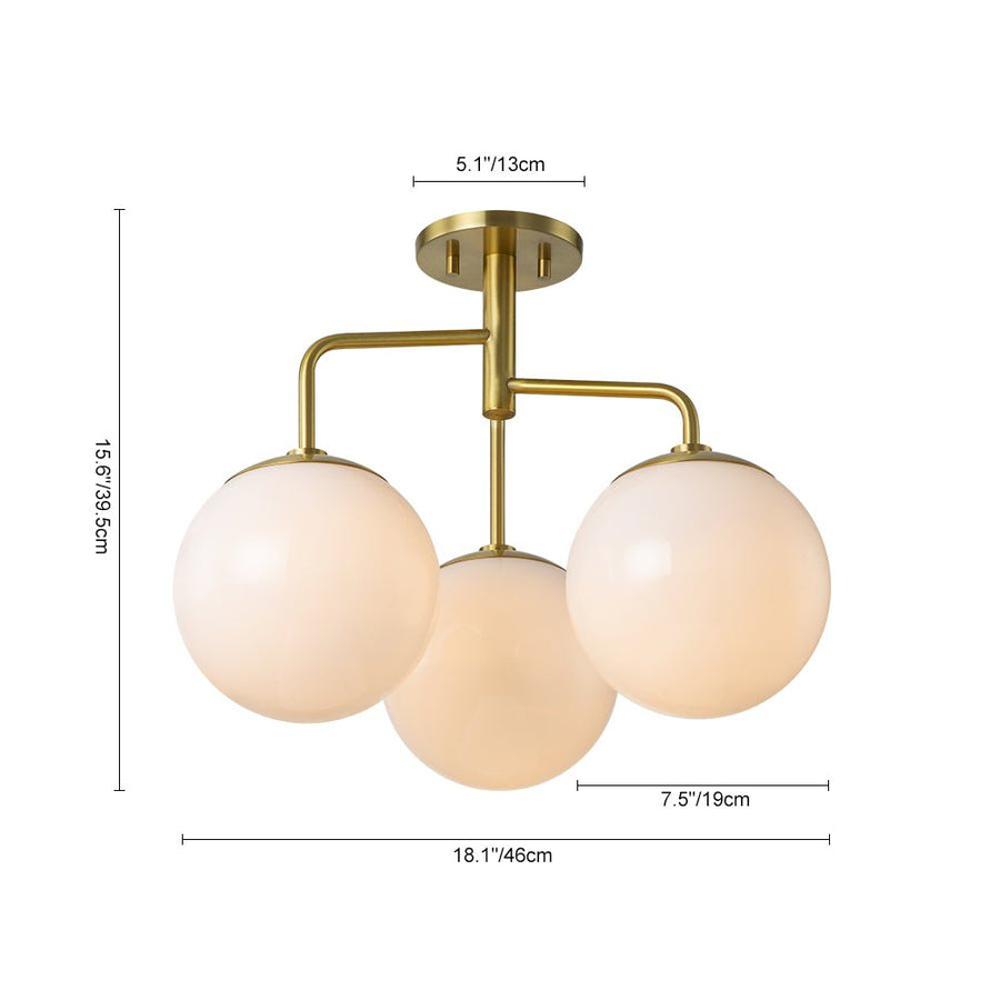 Chandelierias - Modern 3 - Light Staggered Arm Opal Glass Semi - Flush Mount - Semi Flush - Brass - 