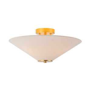 Chandelierias - Modern 3 - Light Umbrella - Shaped Linen Semi - Flush Mount - Semi Flush - Brass - 