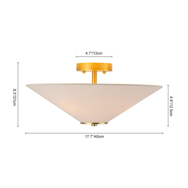 Chandelierias - Modern 3 - Light Umbrella - Shaped Linen Semi - Flush Mount - Semi Flush - Brass - 
