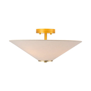 Chandelierias - Modern 3 - Light Umbrella - Shaped Linen Semi - Flush Mount - Semi Flush - Brass - 