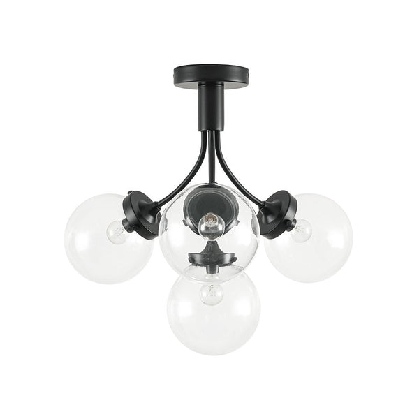 Chandelierias - Modern 4 - Light Clear Glass Globe Sputnik Semi - flush Mount - Semi Flush - Black - 