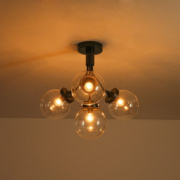 Chandelierias - Modern 4 - Light Clear Glass Globe Sputnik Semi - flush Mount - Semi Flush - Black - 