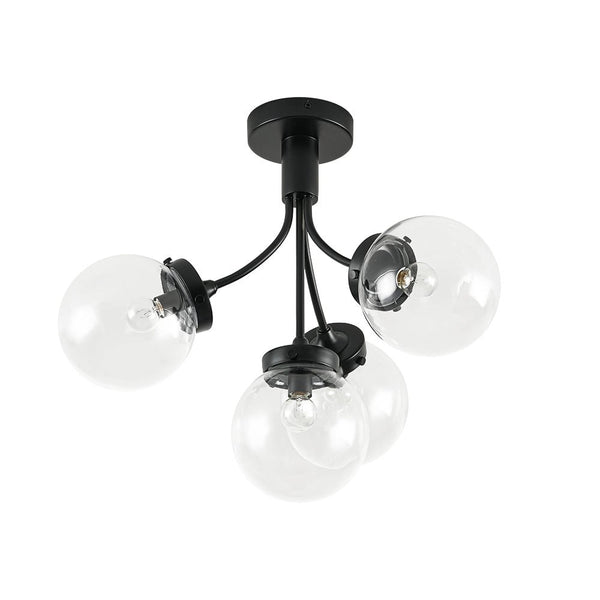 Chandelierias - Modern 4 - Light Clear Glass Globe Sputnik Semi - flush Mount - Semi Flush - Black - 
