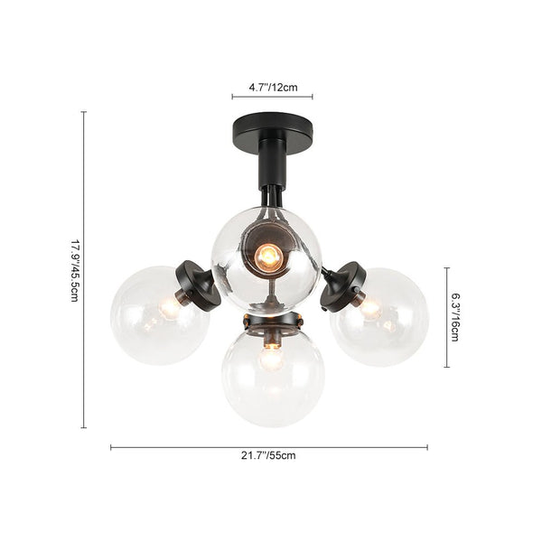 Chandelierias - Modern 4 - Light Clear Glass Globe Sputnik Semi - flush Mount - Semi Flush - Black - 