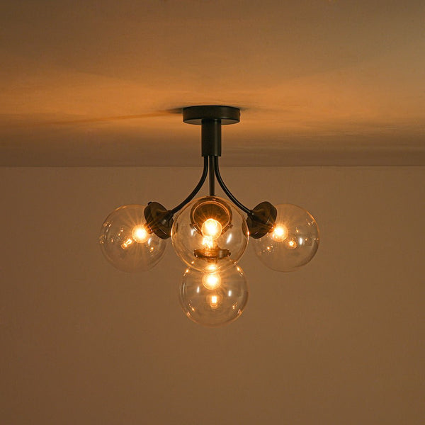Chandelierias - Modern 4 - Light Clear Glass Globe Sputnik Semi - flush Mount - Semi Flush - Black - 