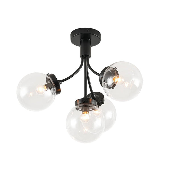 Chandelierias - Modern 4 - Light Clear Glass Globe Sputnik Semi - flush Mount - Semi Flush - Black - 