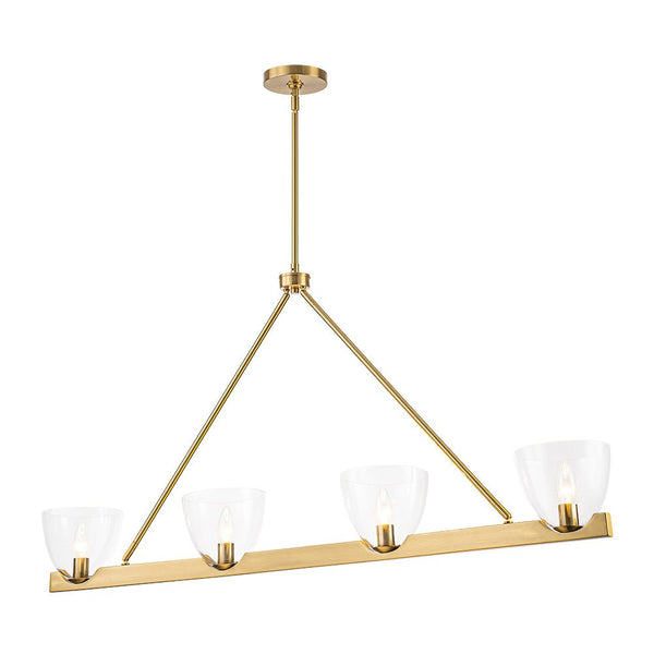 Chandelierias - Modern 4 - Light Clear Glass Long Dining Chandelier - Chandeliers - Brass - 