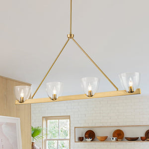 Chandelierias - Modern 4 - Light Clear Glass Long Dining Chandelier - Chandeliers - Brass - 