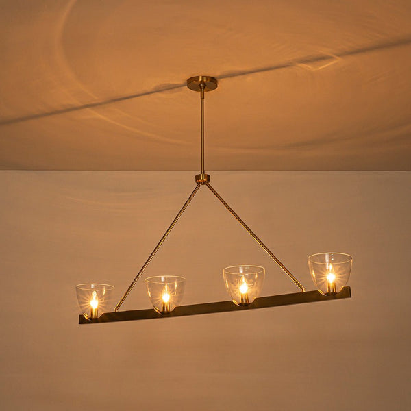 Chandelierias - Modern 4 - Light Clear Glass Long Dining Chandelier - Chandeliers - Brass - 