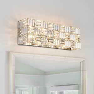 Chandelierias - Modern 4 - Light Crystal Grid Rectangle Wall Sconce - Wall Light - Polished Nickel - 