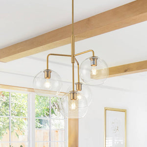 Chandelierias - Modern 4 - Light Hand - blown Clear Glass Globe Branch Chandelier - Chandelier - Gold - 
