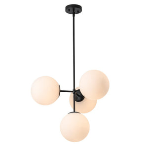 Chandelierias - Modern 4 - Light Matte Glass Globe Semi - Flush Mount Layered Chandelier - Chandelier - Black - 