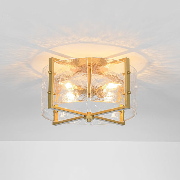 Chandelierias-Modern 4-Light Rippled Glass Drum Semi-Flush Mount-Semi Flush-Black-