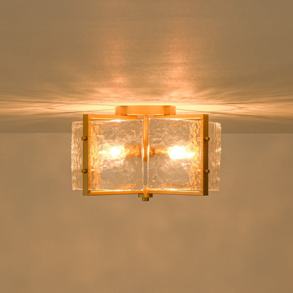 Chandelierias-Modern 4-Light Rippled Glass Drum Semi-Flush Mount-Semi Flush-Black-
