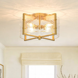 Chandelierias-Modern 4-Light Rippled Glass Drum Semi-Flush Mount-Semi Flush-Gold (Back-order)-