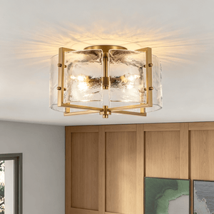Chandelierias-Modern 4-Light Rippled Glass Drum Semi-Flush Mount-Semi Flush-Gold (Back-order)-