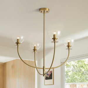 Chandelierias - Modern 4 - Light Staggered Arm Clear Bell Glass Chandelier - Chandelier - Brass - 