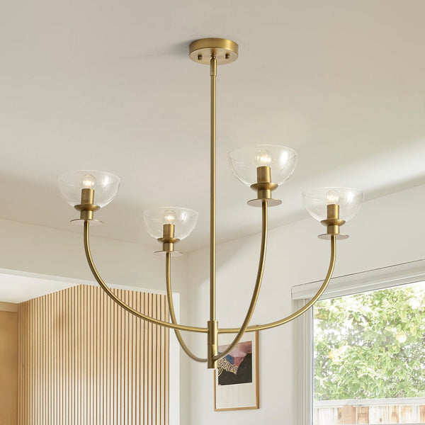 Chandelierias - Modern 4 - Light Staggered Arm Clear Bell Glass Chandelier - Chandelier - Brass - 