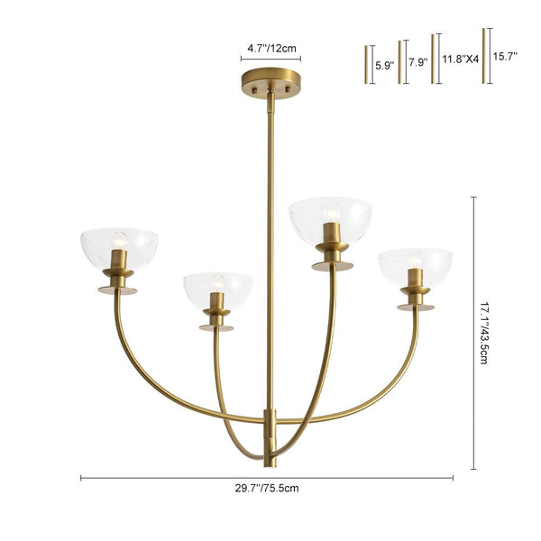 Chandelierias - Modern 4 - Light Staggered Arm Clear Bell Glass Chandelier - Chandelier - Brass - 