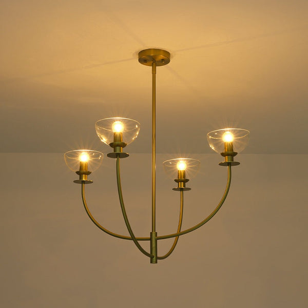 Chandelierias - Modern 4 - Light Staggered Arm Clear Bell Glass Chandelier - Chandelier - Brass - 