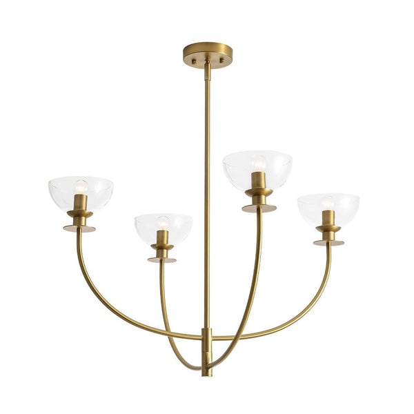 Chandelierias - Modern 4 - Light Staggered Arm Clear Bell Glass Chandelier - Chandelier - Brass - 