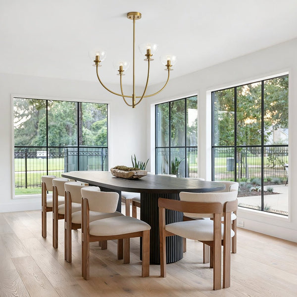 Chandelierias - Modern 4 - Light Staggered Arm Clear Bell Glass Chandelier - Chandelier - Brass - 