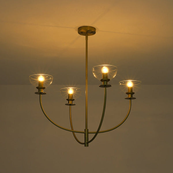 Chandelierias - Modern 4 - Light Staggered Arm Clear Bell Glass Chandelier - Chandelier - Brass - 