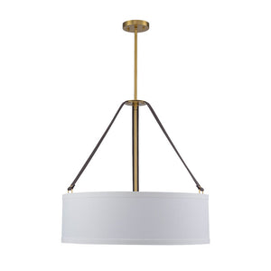 Chandelierias - Modern 4 - Light White Linen Shade Drum Pendant - Pendant - Brushed Brass - 