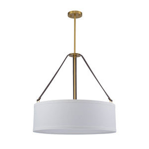 Chandelierias - Modern 4 - Light White Linen Shade Drum Pendant - Pendant - Brushed Brass - 