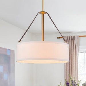 Chandelierias - Modern 4 - Light White Linen Shade Drum Pendant - Pendant - Brushed Brass - 