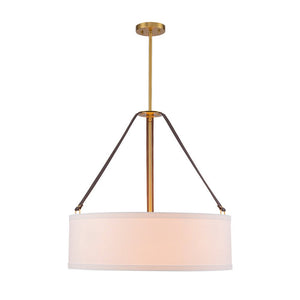 Chandelierias - Modern 4 - Light White Linen Shade Drum Pendant - Pendant - Brushed Brass - 