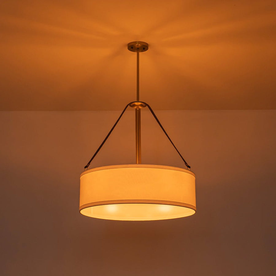 Chandelierias - Modern 4 - Light White Linen Shade Drum Pendant - Pendant - Brushed Brass - 