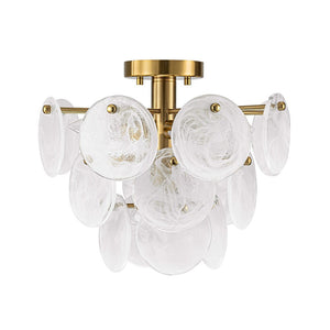 Chandelierias - Modern 4 - Light White Strie Glass Tiered Semi - Flush Mount - Semi Flush - Brass - 